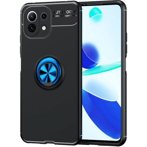 Xiaomi Mi 11 Lite Kılıf Renkli Silikon Yüzüklü Standlı Auto Focus Ravel Kapak - Mavi - Siyah