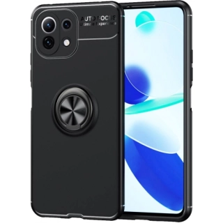 Xiaomi Mi 11 Lite Kılıf Renkli Silikon Yüzüklü Standlı Auto Focus Ravel Kapak - Siyah