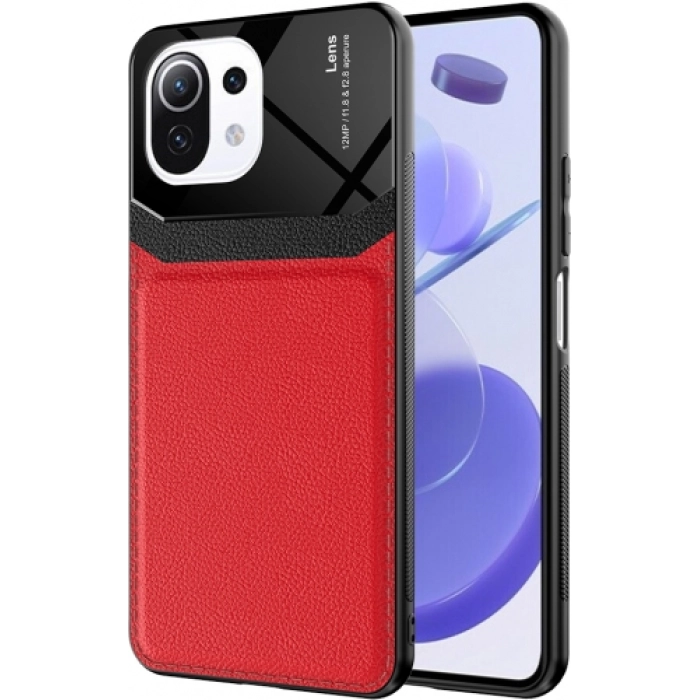 Xiaomi Mi 11 Lite Kılıf Deri Görünümlü Emiks Kapak - Kırmızı