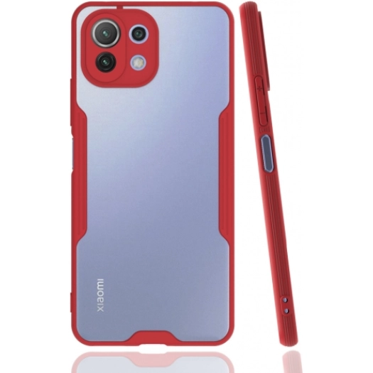 Xiaomi Mi 11 Lite Kılıf Renkli Silikon Kamera Lens Korumalı Şeffaf Parfe Kapak - Kırmızı