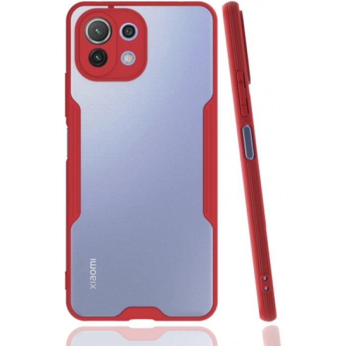 Xiaomi Mi 11 Lite Kılıf Renkli Silikon Kamera Lens Korumalı Şeffaf Parfe Kapak - Kırmızı
