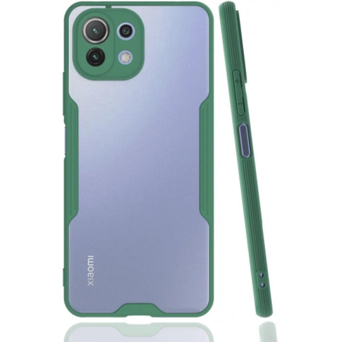 Xiaomi Mi 11 Lite Kılıf Renkli Silikon Kamera Lens Korumalı Şeffaf Parfe Kapak - Yeşil