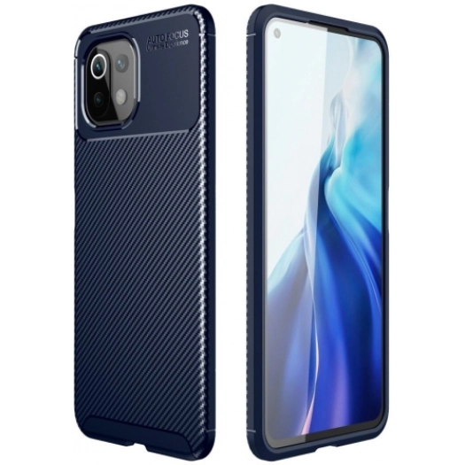 Xiaomi Mi 11 Lite Kılıf Silikon Parmak İzi Bırakmayan Karbon Soft Negro Kapak - Lacivert