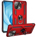 Xiaomi Mi 11 Lite Kılıf Silikon Zırhlı Standlı Yüzüklü Mıknatıslı Tank Kapak - Kırmızı