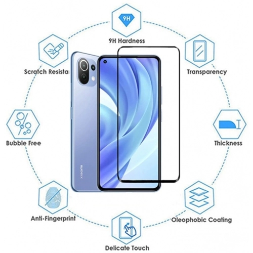 Xiaomi Mi 11 Lite Kırılmaz Cam Tam Kapatan Kenarları Kırılmaya Dayanıklı Cam Ekran Koruyucu - Siyah