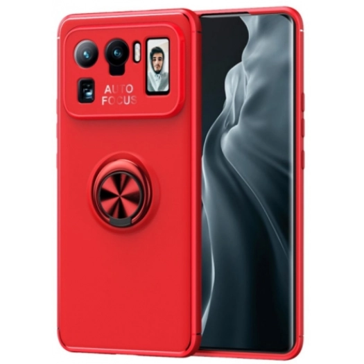 Xiaomi Mi 11 Ultra Kılıf Renkli Silikon Yüzüklü Standlı Auto Focus Ravel Kapak - Kırmızı