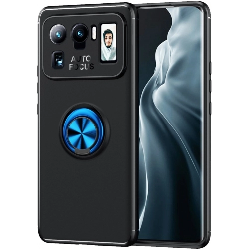 Xiaomi Mi 11 Ultra Kılıf Renkli Silikon Yüzüklü Standlı Auto Focus Ravel Kapak - Mavi - Siyah
