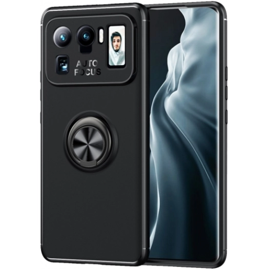 Xiaomi Mi 11 Ultra Kılıf Renkli Silikon Yüzüklü Standlı Auto Focus Ravel Kapak - Siyah