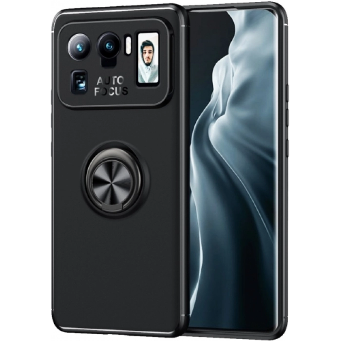 Xiaomi Mi 11 Ultra Kılıf Renkli Silikon Yüzüklü Standlı Auto Focus Ravel Kapak - Siyah