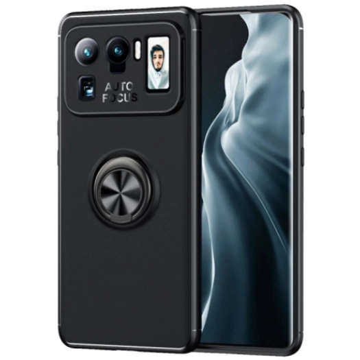 Xiaomi Mi 11 Ultra Kılıf Renkli Silikon Yüzüklü Standlı Auto Focus Ravel Kapak - Siyah