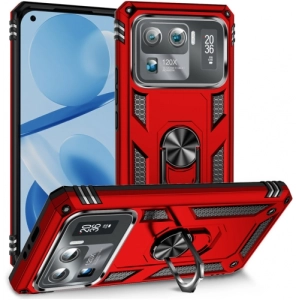 Xiaomi Mi 11 Ultra Kılıf Silikon Zırhlı Standlı Yüzüklü Mıknatıslı Tank Kapak - Kırmızı
