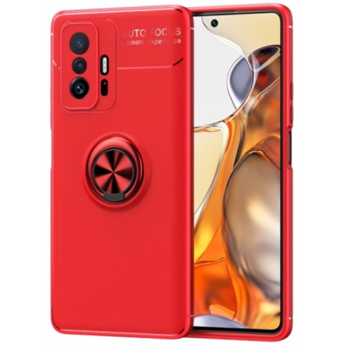 Xiaomi Mi 11T Kılıf Renkli Silikon Yüzüklü Standlı Auto Focus Ravel Kapak - Kırmızı