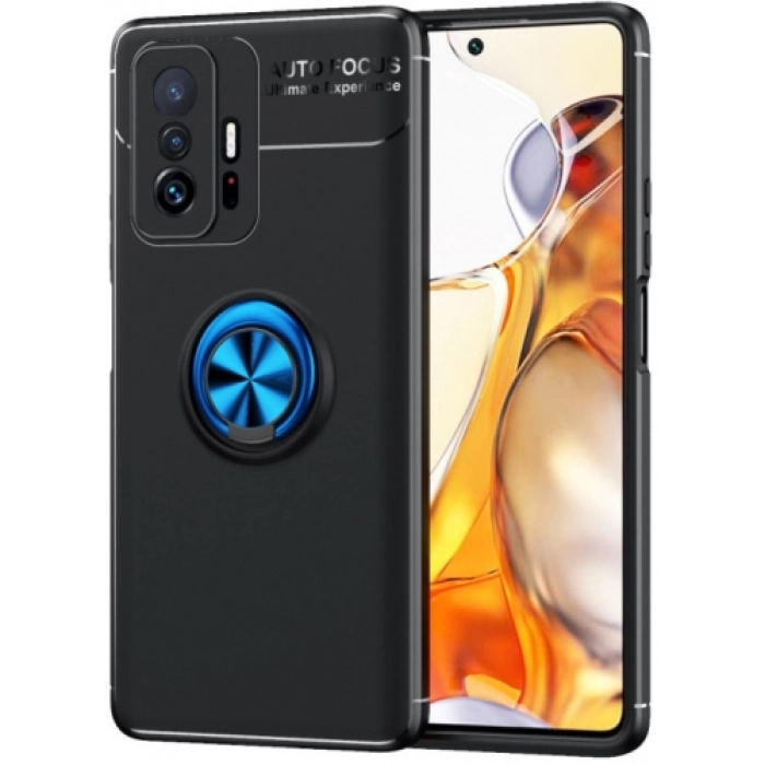 Xiaomi Mi 11T Kılıf Renkli Silikon Yüzüklü Standlı Auto Focus Ravel Kapak - Mavi - Siyah