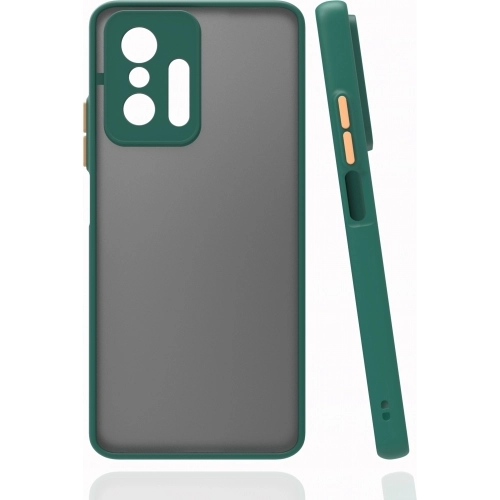 Xiaomi Mi 11T Kılıf Kamera Korumalı Arkası Şeffaf Mat Silikon Kapak - Koyu Yeşil