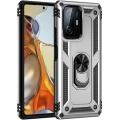Xiaomi Mi 11T Kılıf Silikon Zırhlı Standlı Yüzüklü Mıknatıslı Tank Kapak - Gümüş