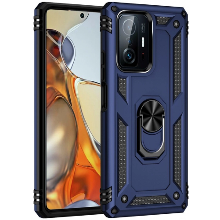Xiaomi Mi 11T Kılıf Silikon Zırhlı Standlı Yüzüklü Mıknatıslı Tank Kapak - Lacivert