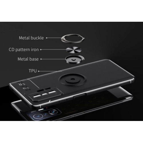 Xiaomi Mi 11T Pro Kılıf Renkli Silikon Yüzüklü Standlı Auto Focus Ravel Kapak - Kırmızı - Siyah