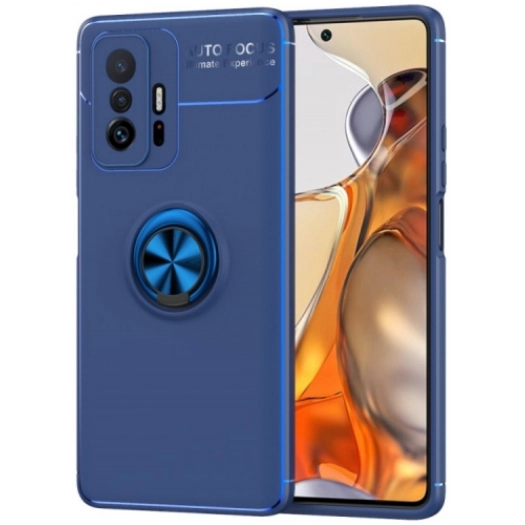 Xiaomi Mi 11T Pro Kılıf Renkli Silikon Yüzüklü Standlı Auto Focus Ravel Kapak - Mavi