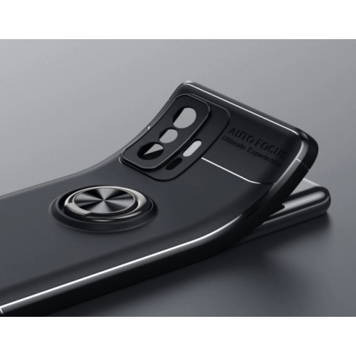 Xiaomi Mi 11T Pro Kılıf Renkli Silikon Yüzüklü Standlı Auto Focus Ravel Kapak - Mavi - Siyah