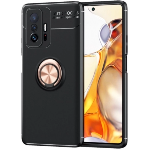 Xiaomi Mi 11T Pro Kılıf Renkli Silikon Yüzüklü Standlı Auto Focus Ravel Kapak - Rose Gold