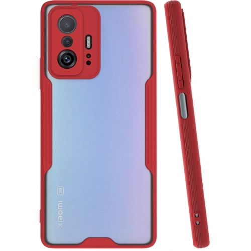 Xiaomi Mi 11T Pro Kılıf Renkli Silikon Kamera Lens Korumalı Şeffaf Parfe Kapak - Kırmızı