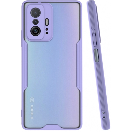 Xiaomi Mi 11T Pro Kılıf Renkli Silikon Kamera Lens Korumalı Şeffaf Parfe Kapak - Lila