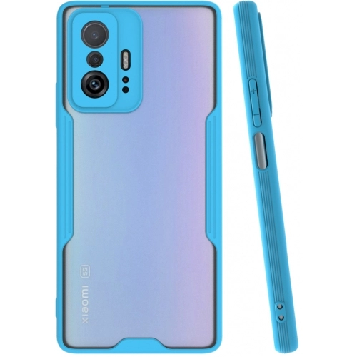Xiaomi Mi 11T Pro Kılıf Renkli Silikon Kamera Lens Korumalı Şeffaf Parfe Kapak - Mavi