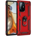Xiaomi Mi 11T Pro Kılıf Silikon Zırhlı Standlı Yüzüklü Mıknatıslı Tank Kapak - Kırmızı