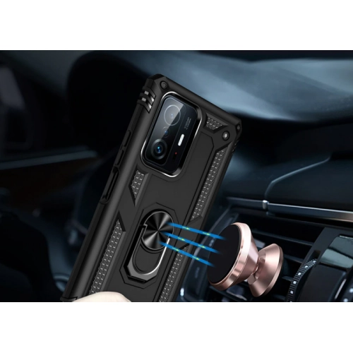 Xiaomi Mi 11T Pro Kılıf Silikon Zırhlı Standlı Yüzüklü Mıknatıslı Tank Kapak - Rose Gold