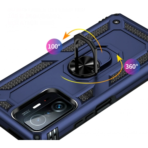 Xiaomi Mi 11T Pro Kılıf Silikon Zırhlı Standlı Yüzüklü Mıknatıslı Tank Kapak - Siyah