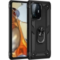 Xiaomi Mi 11T Pro Kılıf Silikon Zırhlı Standlı Yüzüklü Mıknatıslı Tank Kapak - Siyah