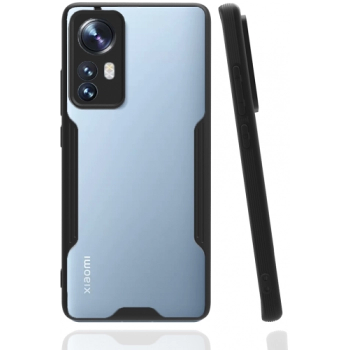 Xiaomi Mi 12 Kılıf Renkli Silikon Kamera Lens Korumalı Şeffaf Parfe Kapak - Siyah