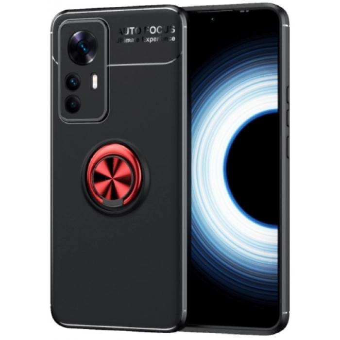 Xiaomi Mi 12 Lite Kılıf Renkli Silikon Yüzüklü Standlı Auto Focus Ravel Kapak - Kırmızı - Siyah
