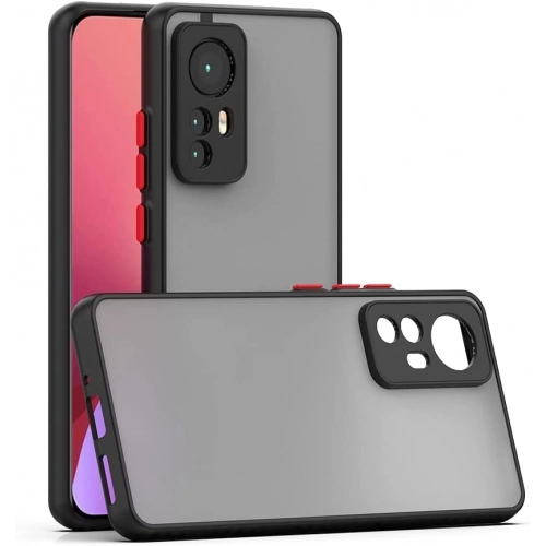 Xiaomi Mi 12 Lite Kılıf Kamera Korumalı Arkası Şeffaf Mat Silikon Kapak - Siyah