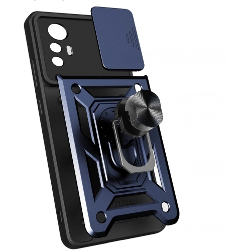 Xiaomi Mi 12 Lite Kılıf Zırhlı Standlı Silikon Sürgülü Kamera Korumalı Tank Kapak - Mavi
