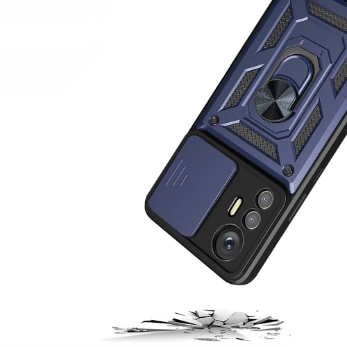 Xiaomi Mi 12 Lite Kılıf Zırhlı Standlı Silikon Sürgülü Kamera Korumalı Tank Kapak - Siyah