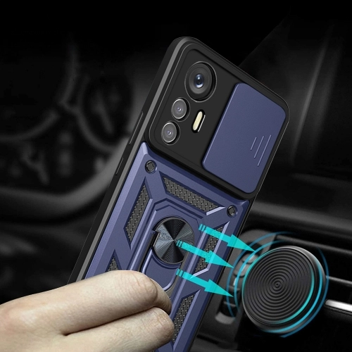 Xiaomi Mi 12 Lite Kılıf Zırhlı Standlı Silikon Sürgülü Kamera Korumalı Tank Kapak - Siyah