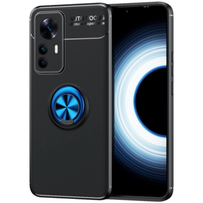 Xiaomi Mi 12T Kılıf Renkli Silikon Yüzüklü Standlı Auto Focus Ravel Kapak - Mavi - Siyah