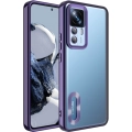 Xiaomi Mi 12T Kılıf Kamera Lens Korumalı Şeffaf Renkli Logo Gösteren Parlak Kapak - Koyu Mor