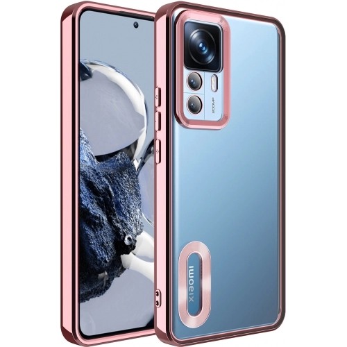 Xiaomi Mi 12T Kılıf Kamera Lens Korumalı Şeffaf Renkli Logo Gösteren Parlak Kapak - Rose Gold