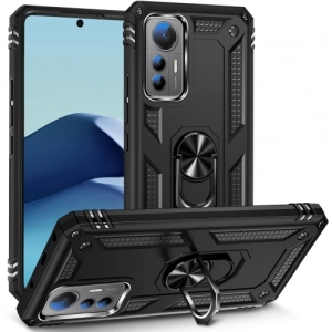 Xiaomi Mi 12T Kılıf Silikon Zırhlı Standlı Yüzüklü Mıknatıslı Tank Kapak - Siyah