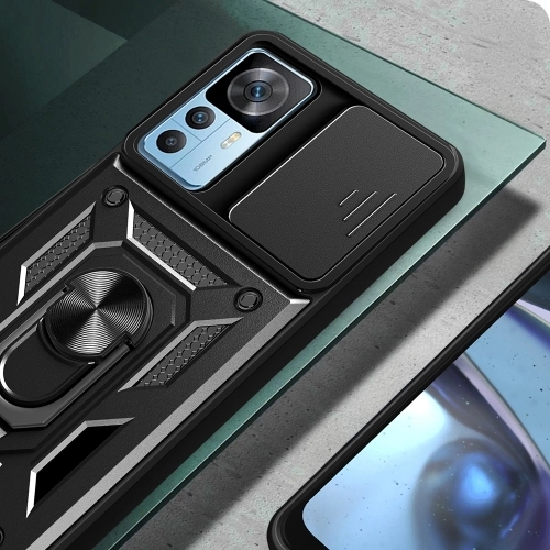 Xiaomi Mi 12T Kılıf Zırhlı Standlı Silikon Sürgülü Kamera Korumalı Tank Kapak - Mavi