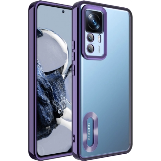 Xiaomi Mi 12T Pro Kılıf Kamera Lens Korumalı Şeffaf Renkli Logo Gösteren Parlak Kapak - Koyu Mor