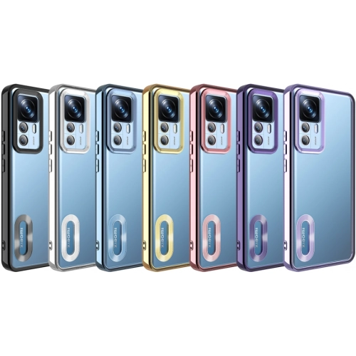 Xiaomi Mi 12T Pro Kılıf Kamera Lens Korumalı Şeffaf Renkli Logo Gösteren Parlak Kapak - Koyu Mor