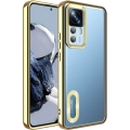 Xiaomi Mi 12T Pro Kılıf Kamera Lens Korumalı Şeffaf Renkli Logo Gösteren Parlak Kapak - Gold