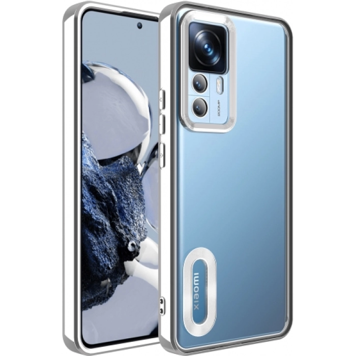Xiaomi Mi 12T Pro Kılıf Kamera Lens Korumalı Şeffaf Renkli Logo Gösteren Parlak Kapak - Gümüş