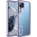 Xiaomi Mi 12T Pro Kılıf Kamera Lens Korumalı Şeffaf Renkli Logo Gösteren Parlak Kapak - Lila