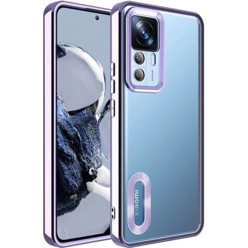 Xiaomi Mi 12T Pro Kılıf Kamera Lens Korumalı Şeffaf Renkli Logo Gösteren Parlak Kapak - Lila