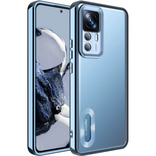 Xiaomi Mi 12T Pro Kılıf Kamera Lens Korumalı Şeffaf Renkli Logo Gösteren Parlak Kapak - Mavi