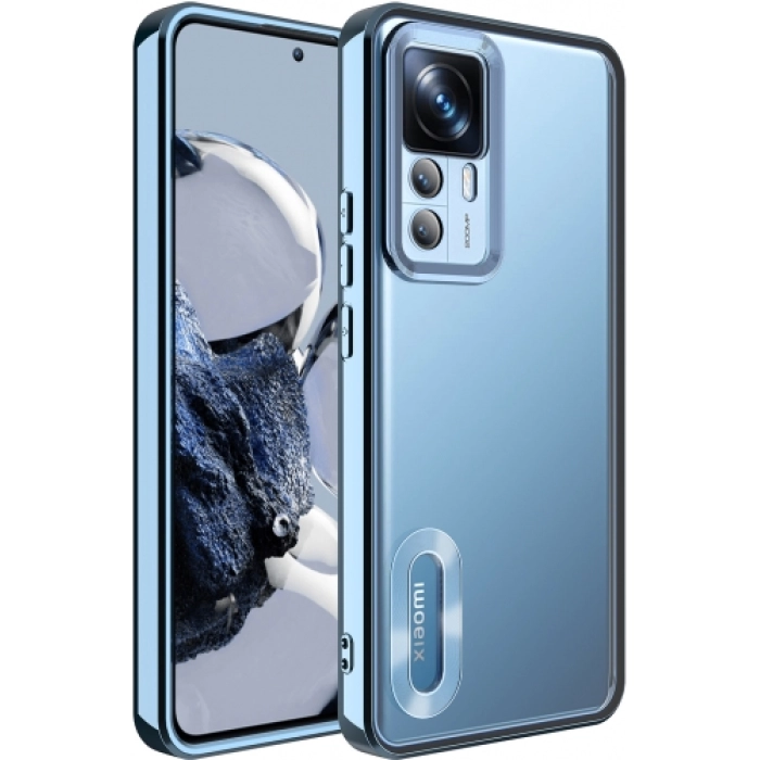 Xiaomi Mi 12T Pro Kılıf Kamera Lens Korumalı Şeffaf Renkli Logo Gösteren Parlak Kapak - Mavi